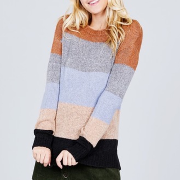 NWT Striped Soft Color-block Crewneck Sweater - Picture 3 of 9